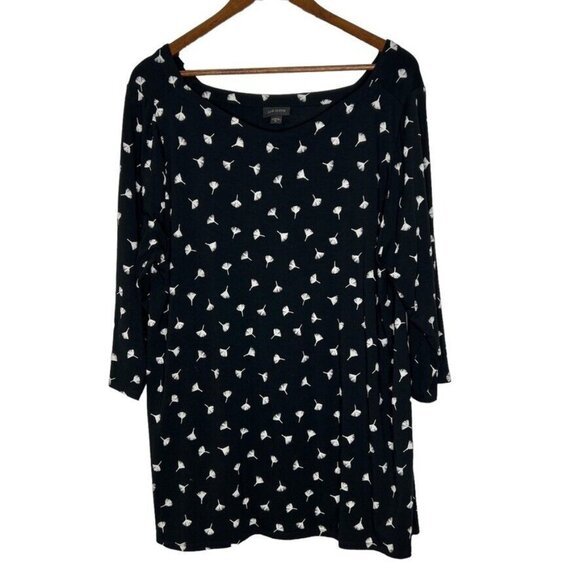 J Jill Wearever Collection Black White Dandelion Print Pleated Blouse XL Women - Picture 1 of 8